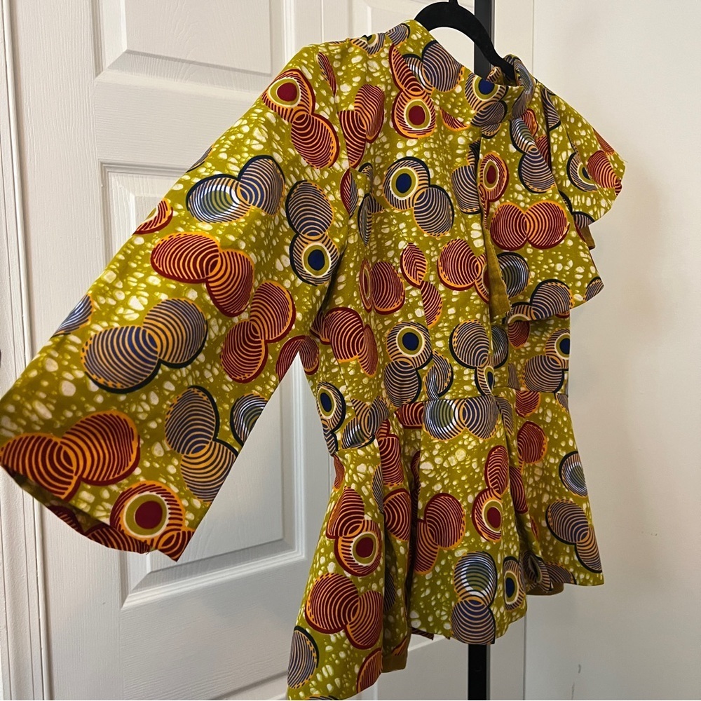 Custom African Ankara Peplum Top with Ruffle - One Sleeve - Picture 3 of 7